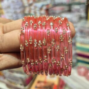 पिकं कलर मे काँच की 12 चुडी A6